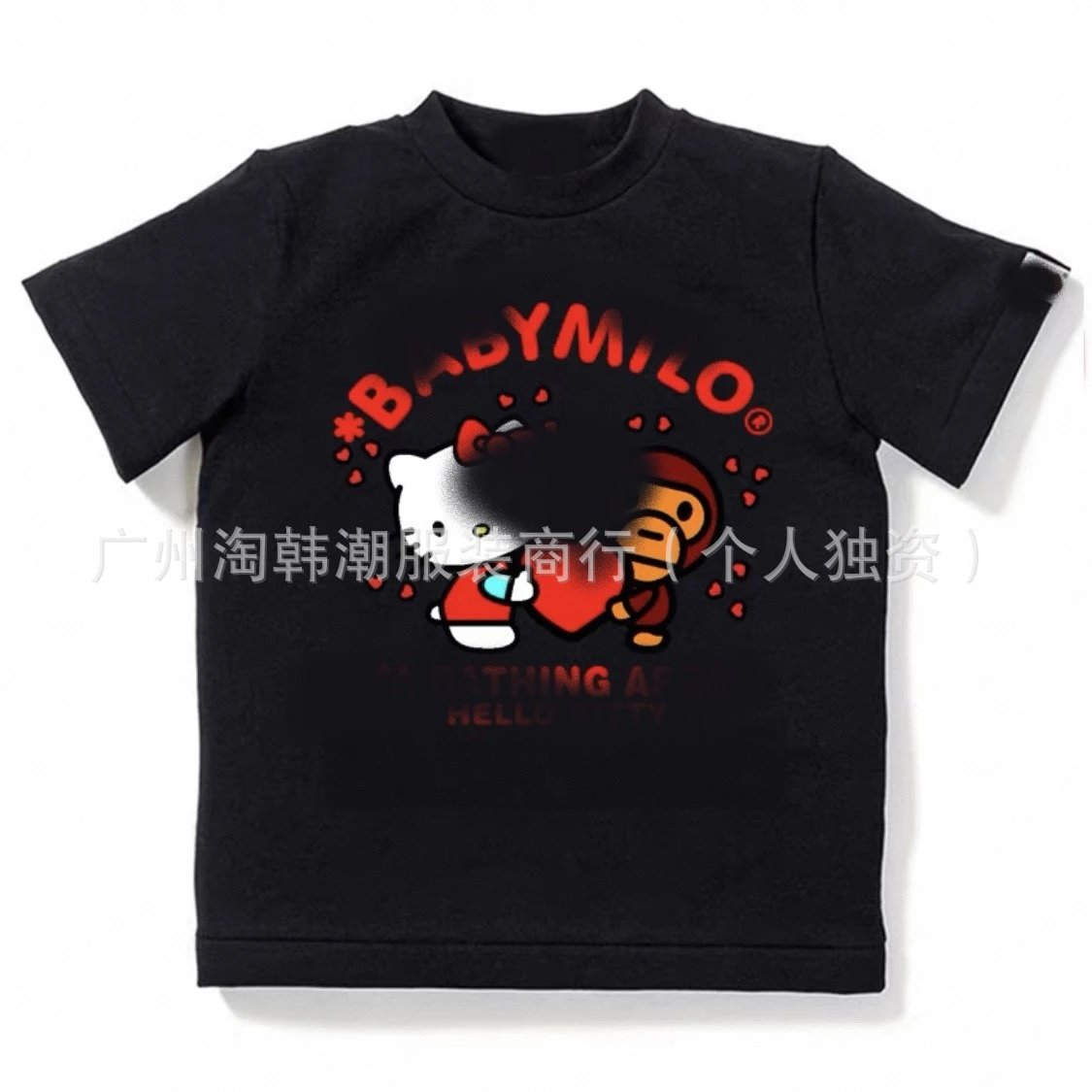 BAPE x Sanrio Baby Milo x Hello Kitty Collaboration Black Graphic T-Shirt - 1