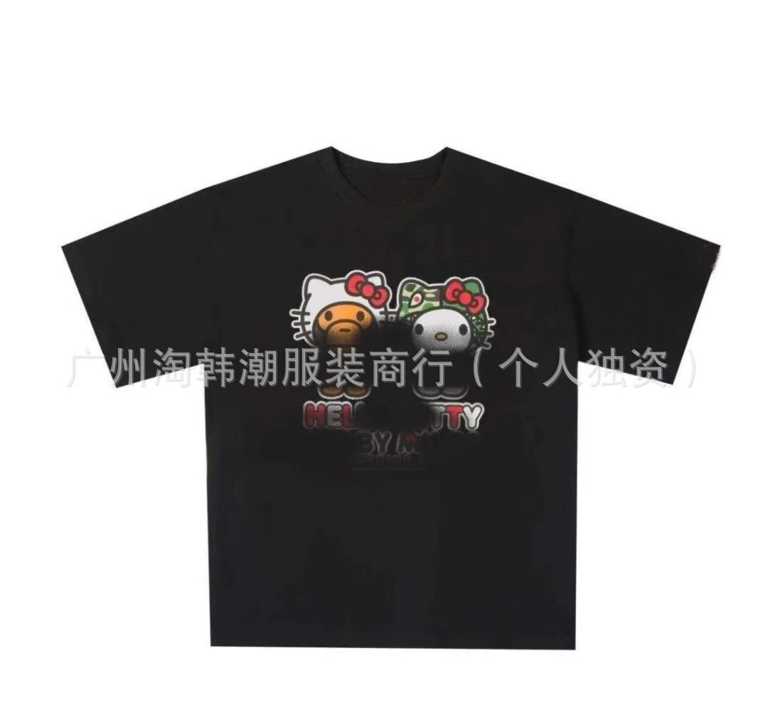 BAPE x Sanrio Hello Kitty Collaboration Graphic Print Black T-Shirt - 1