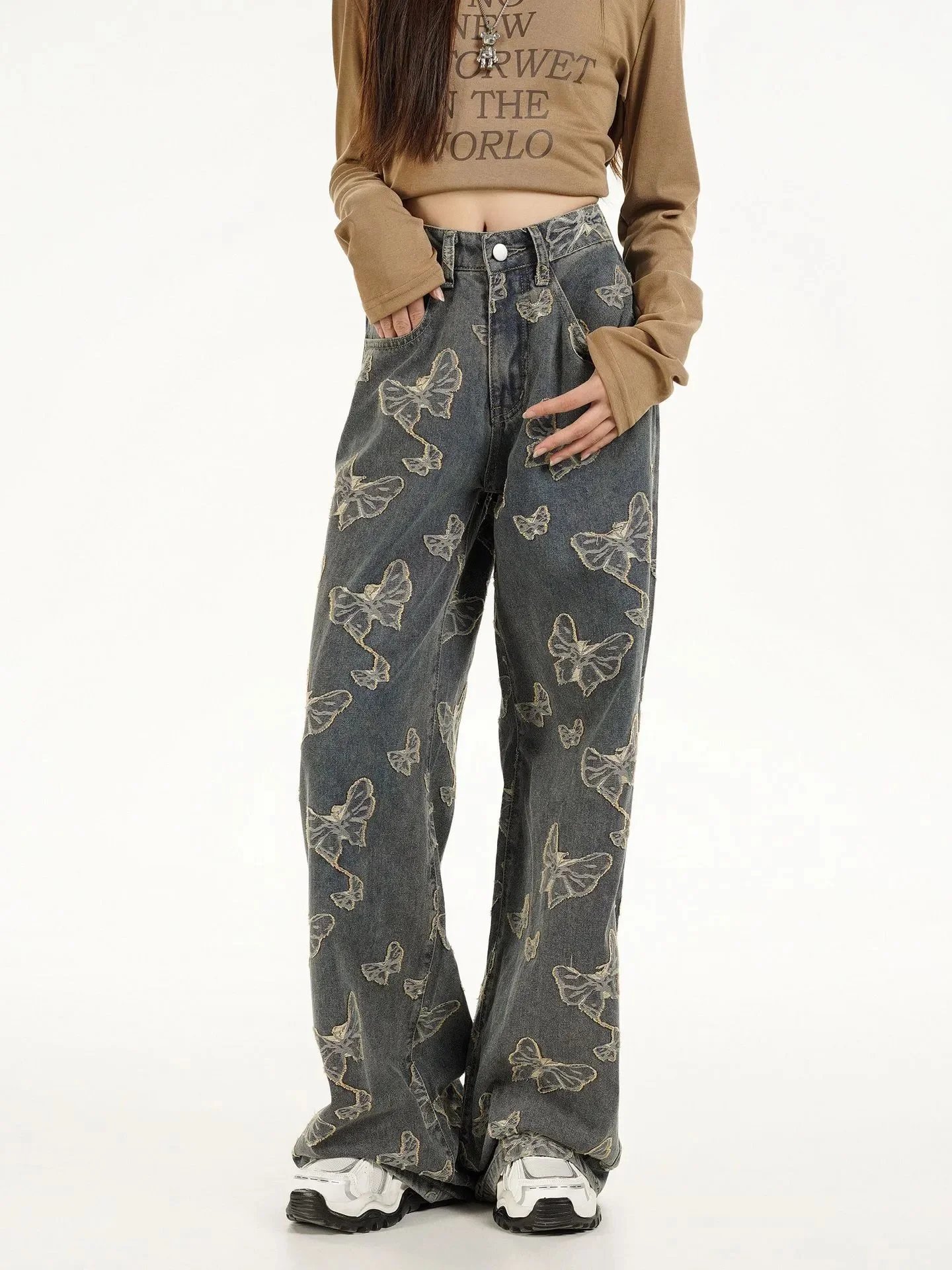 Gallery Dept. Butterfly Print Wide-Leg Jeans Blue - 10
