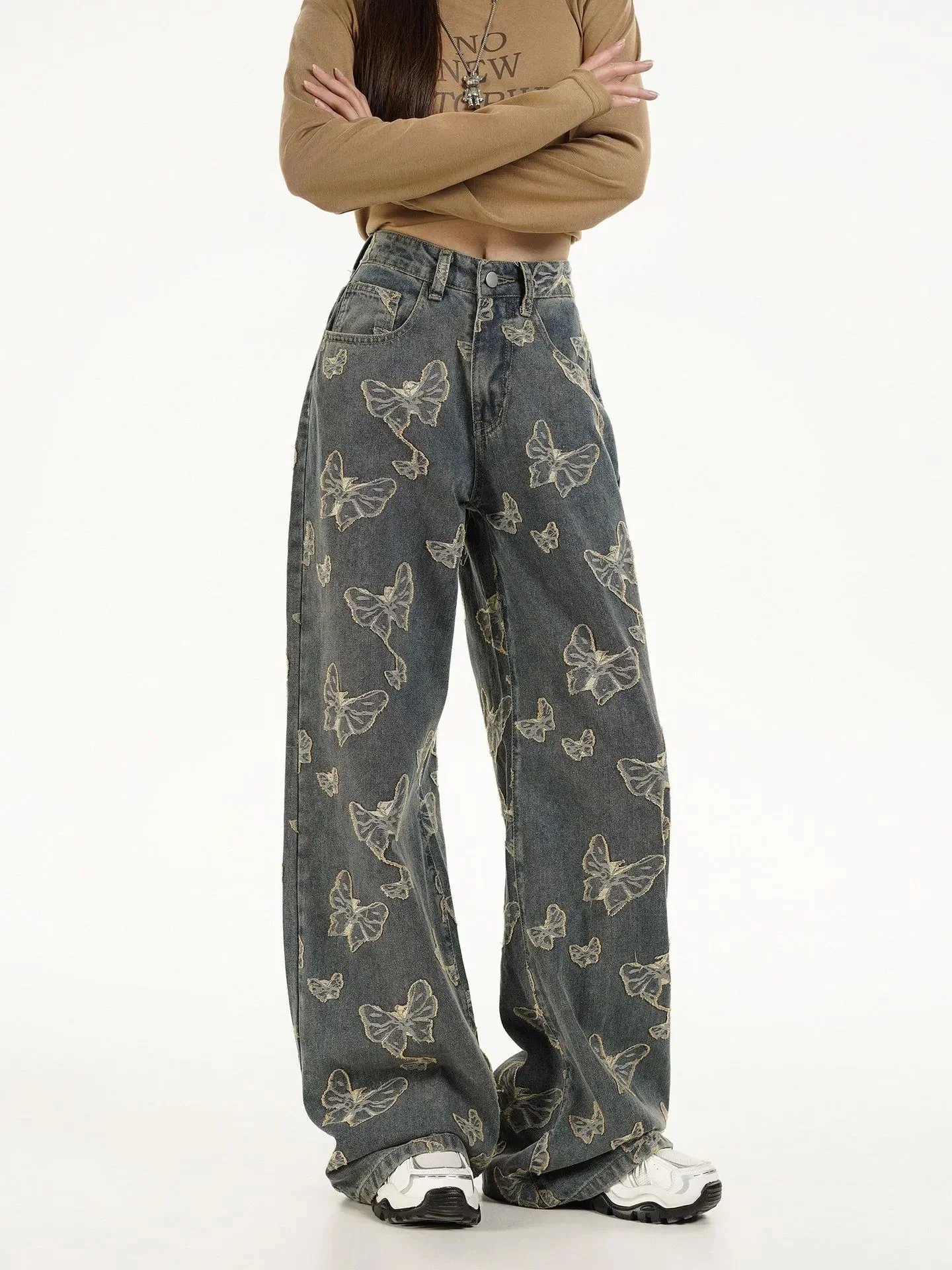 Gallery Dept. Butterfly Print Wide-Leg Jeans Blue - 11