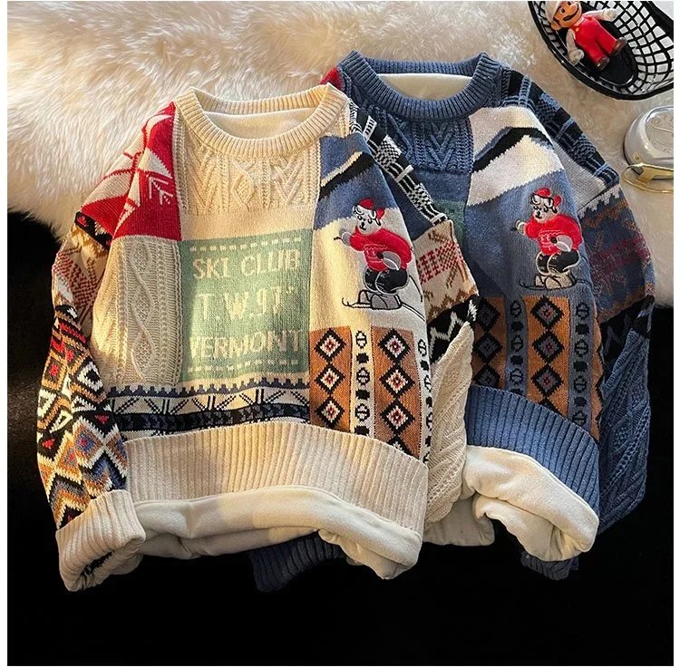 Multicolor Patchwork Ski Club Sweater - 7