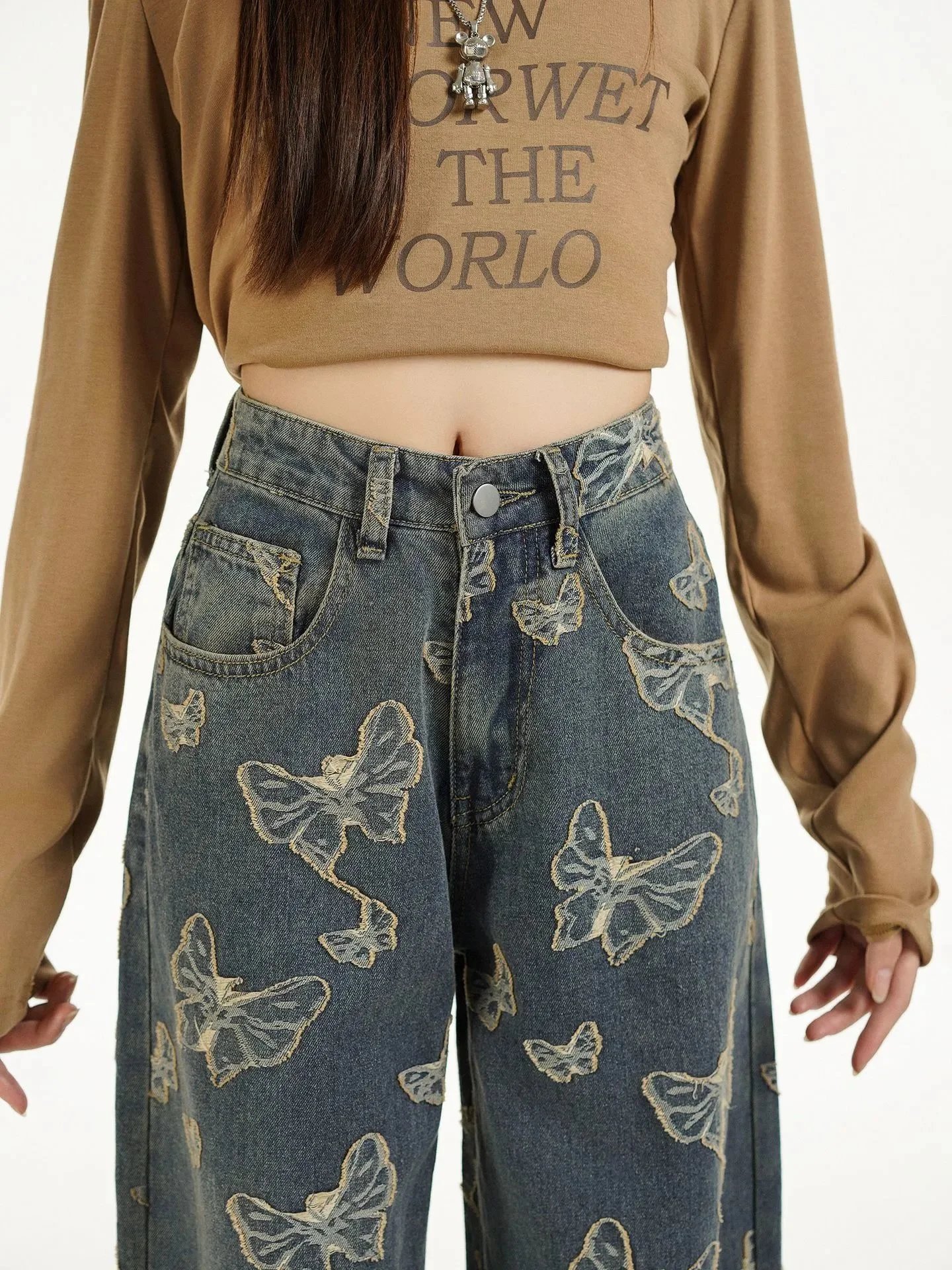 Gallery Dept. Butterfly Print Wide-Leg Jeans Blue - 9