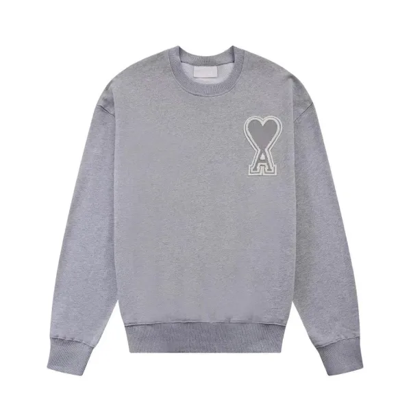 AMI Paris Heart Logo Crewneck Sweatshirt Gray - 1