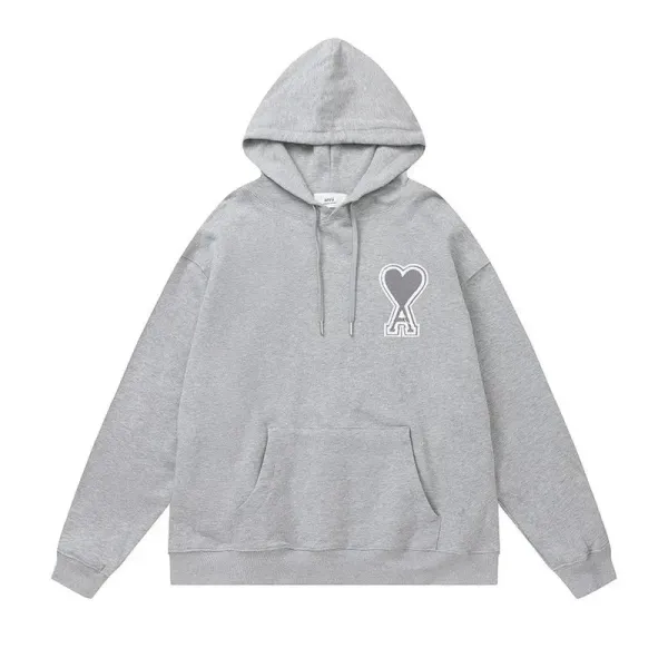 AMI Paris Heart Logo Hoodie Gray - 1