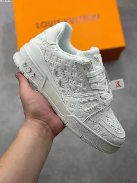 Louis Vuitton Trainer White Monogram Embossed Sneakers - 1