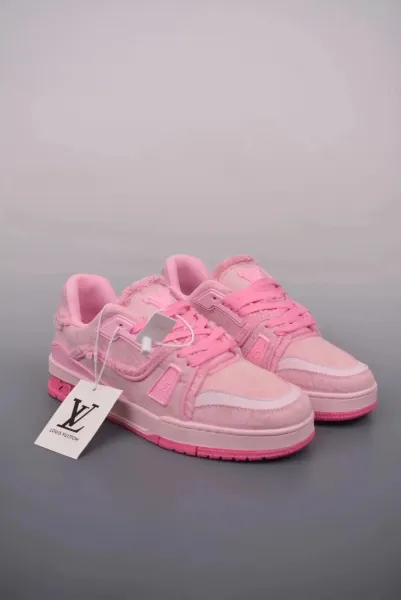 Louis Vuitton Trainer Pink Monogram Denim Sneakers - 1