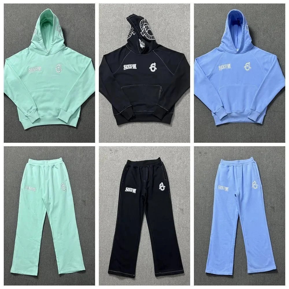 SixPM Hoodie and Pants Tracksuit in Mint, Black, and Blue
