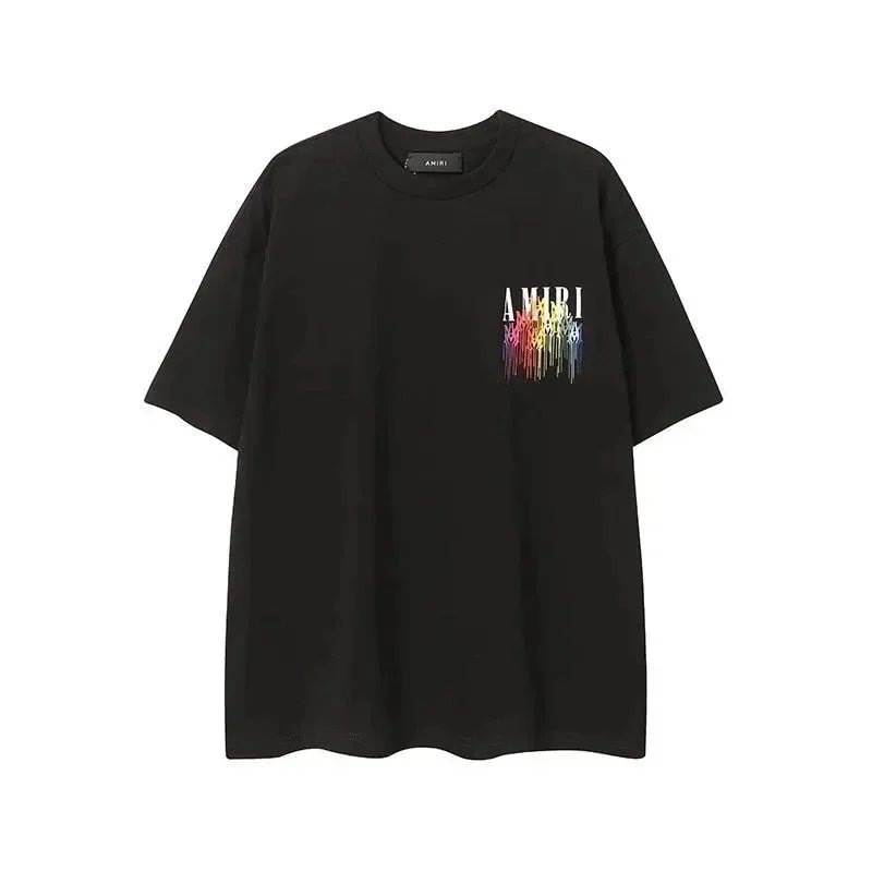 Amiri Rainbow Drip Logo Black T-Shirt - 1