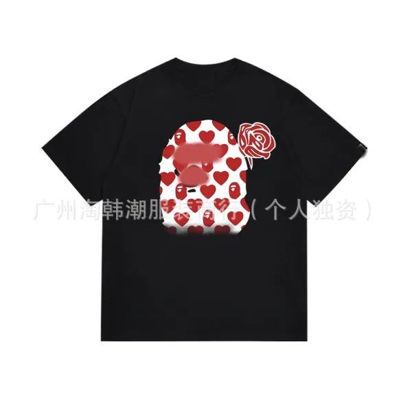 A Bathing Ape Heart Print Ape Head T-Shirt Black - 1