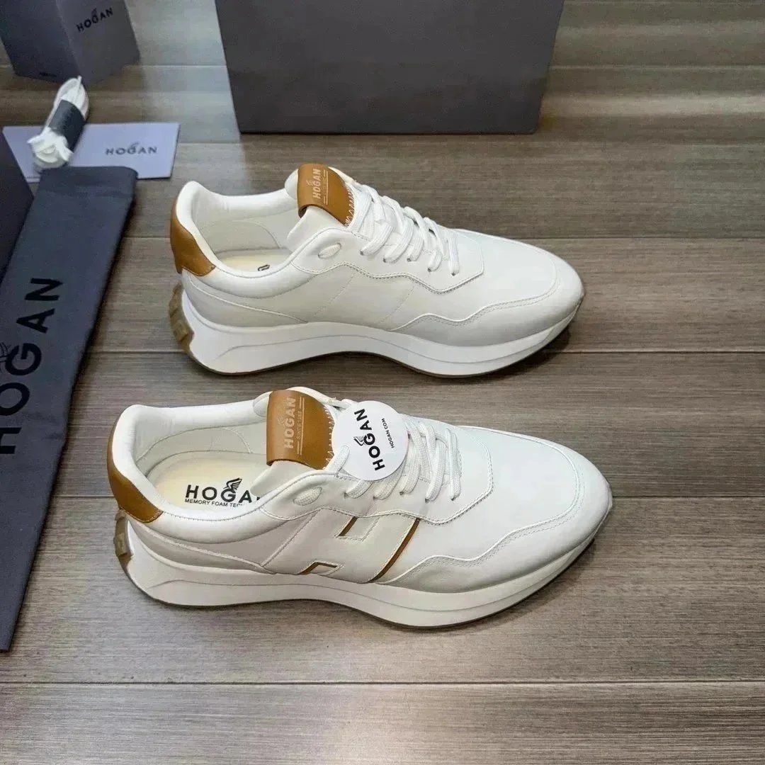 Hogan H222 White and Tan Leather Chunky Sneakers - 1