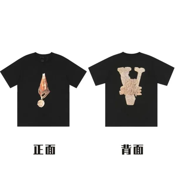 Vlone Praying Hands Gold Embroidered T-Shirt Black - 1