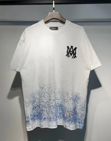 Amiri Splatter Print Logo T-Shirt White/Blue - 1