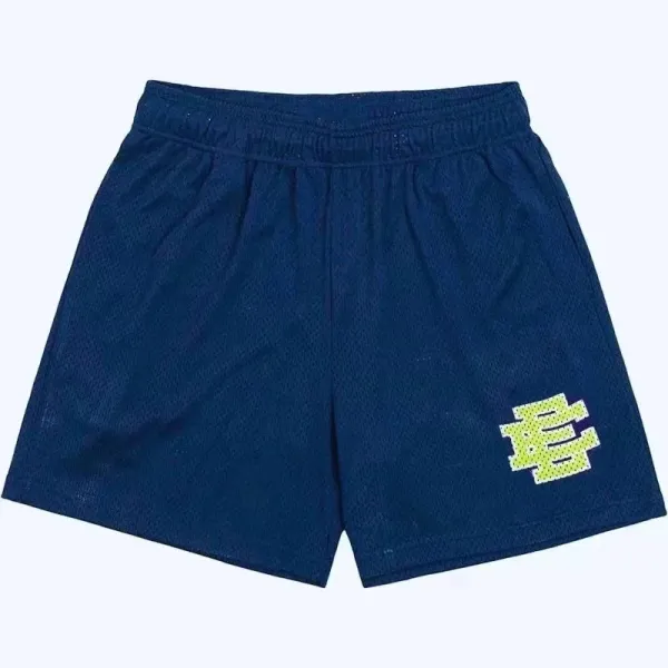 Off-White Mesh Shorts Navy with Yellow Logo - 1