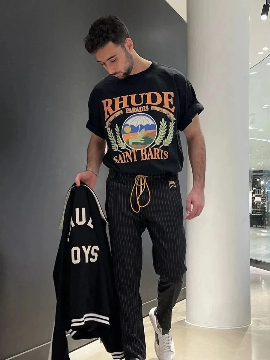 Rhude Palm Racing Graphic T-Shirt Beige - 4