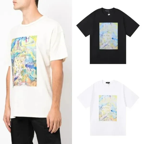 Purple Rain Palm Tree Print White T-Shirt - 11