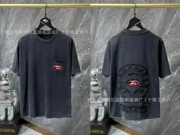 Chrome Hearts Lips Embroidered Pocket T-Shirt Charcoal Gray T-Shirt - 1