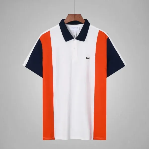 Lacoste Color-Block Polo Shirt in White, Orange, and Navy - 1
