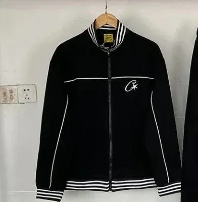 Corteiz Track Jacket Black with White Stripes Outerwear - 1