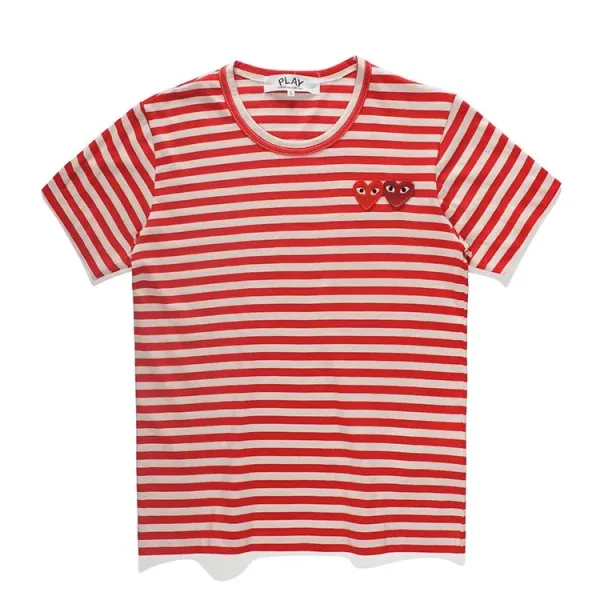 Play Comme des Garçons Striped Red and White Heart Eyes T-Shirt - 1