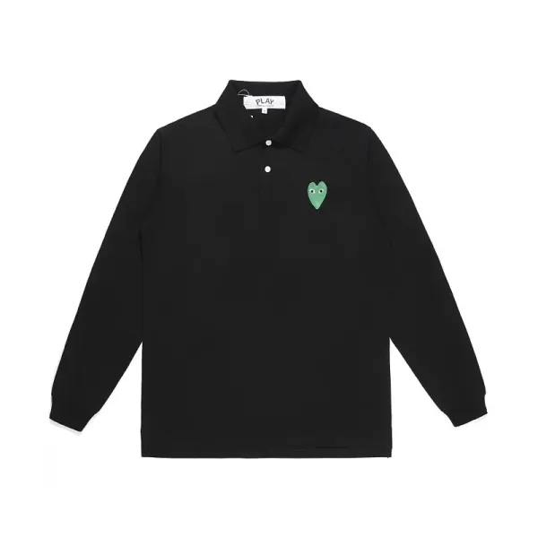 Play Comme des Garçons Heart Logo Long Sleeve Polo Black - 1