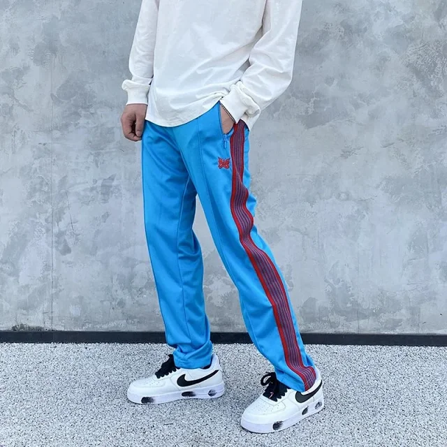 Needles Trousers Striped track pants with butterfly embroidery product detail image 6