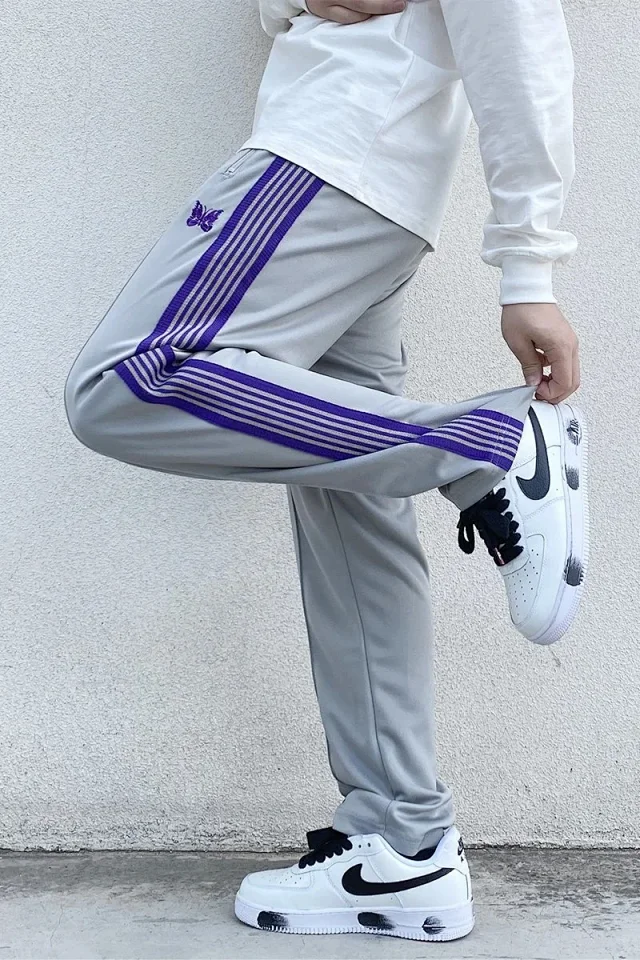 Needles Trousers Striped track pants with butterfly embroidery product detail image 5