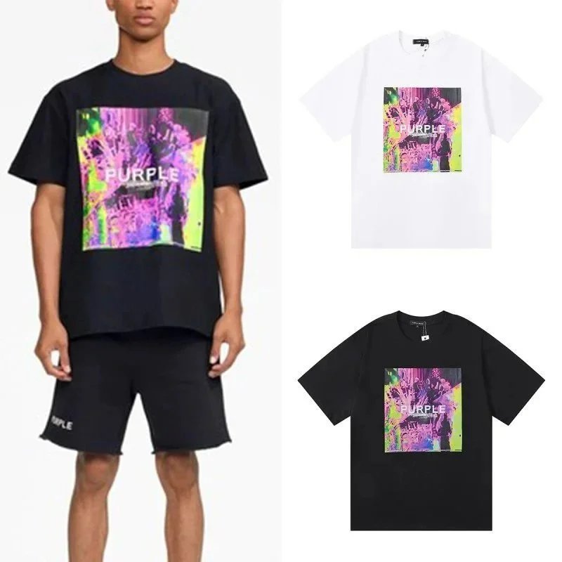 Purple Rain Palm Tree Print White T-Shirt - 5