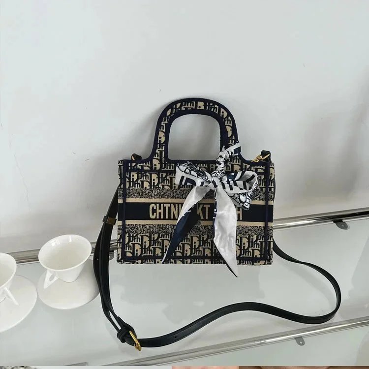Dior Oblique Canvas Mini Saddle Bag Navy and White Crossbody Bag - 4