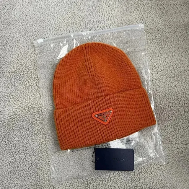 Prada Hats Ribbed Knit Beanie with Triangle Logo Plaque product detail image 9