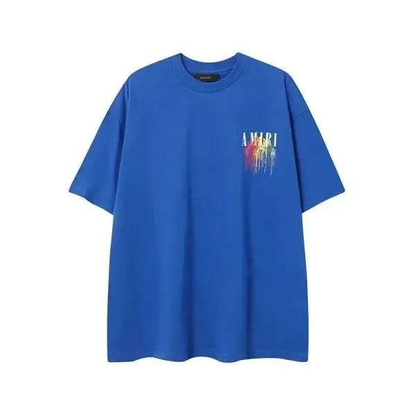 Amiri Rainbow Drip Logo T-Shirt Blue - 1