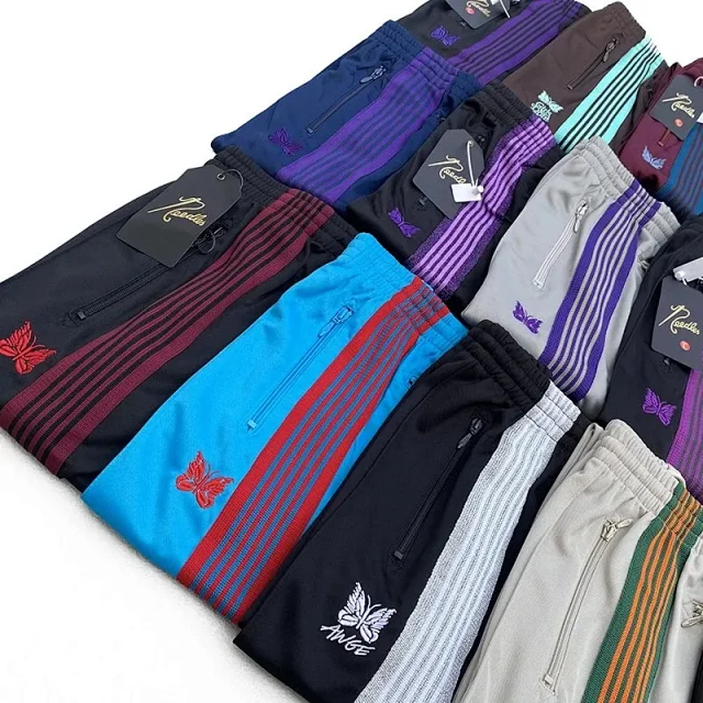Needles Trousers Striped track pants with butterfly embroidery product detail image 10