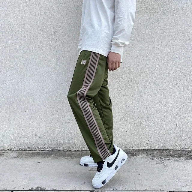 Needles Trousers Striped track pants with butterfly embroidery product detail image 4