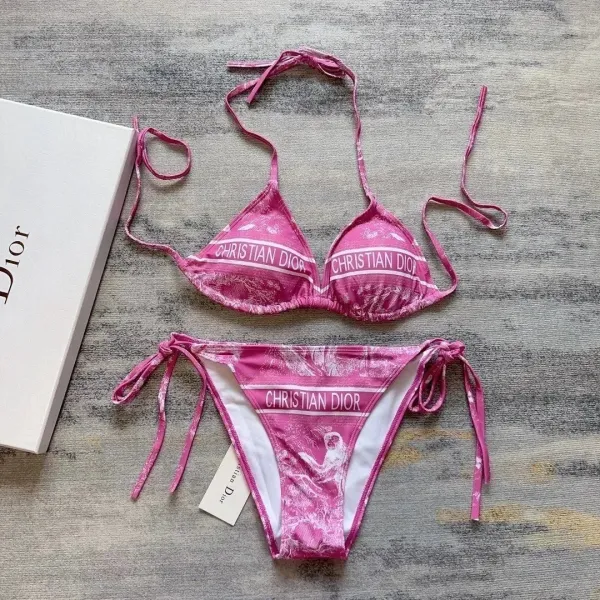 Dior Oblique Toile de Jouy Pink Tie-Strap Bikini Set - 1