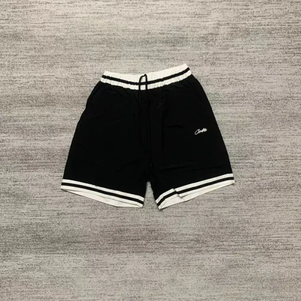 Corteiz Tennis Shorts Black with White Stripes Shorts - 1