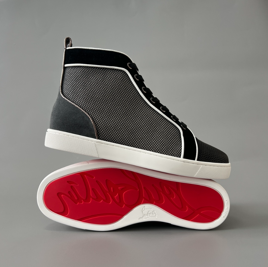 Christian Louboutin Louis Junior Croc-Embossed Black High-Top Sneakers - 9