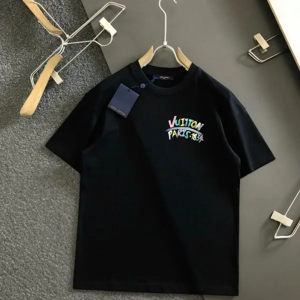 Louis Vuitton Rainbow Logo Embroidered Black T-Shirt - 1