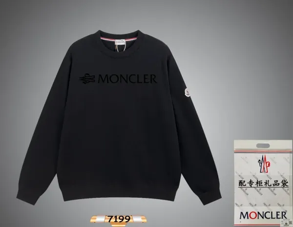 Moncler Logo Embroidered Black Hoodie - 1