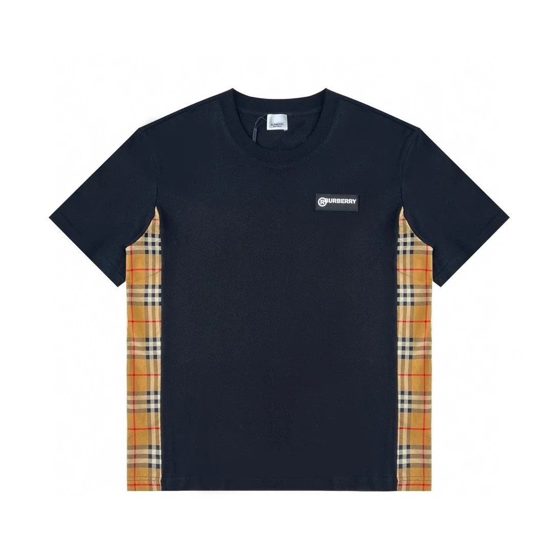Burberry Vintage Check Panel T-Shirt Navy - 1
