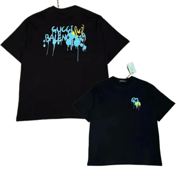 Balenciaga x Gucci Collaboration Graffiti Logo Black T-Shirt - 1
