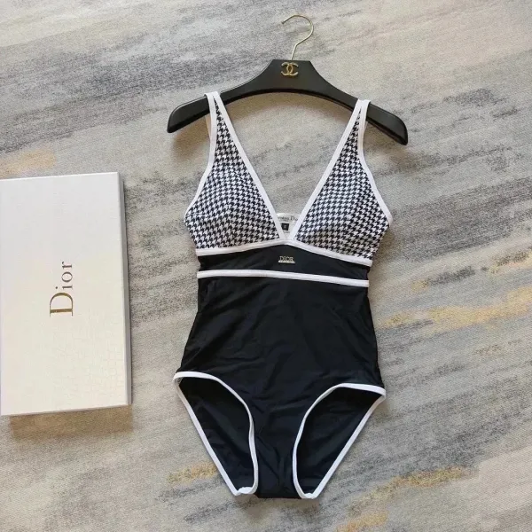 Dior Houndstooth-Print One-Piece Swimsuit Black/White - 1