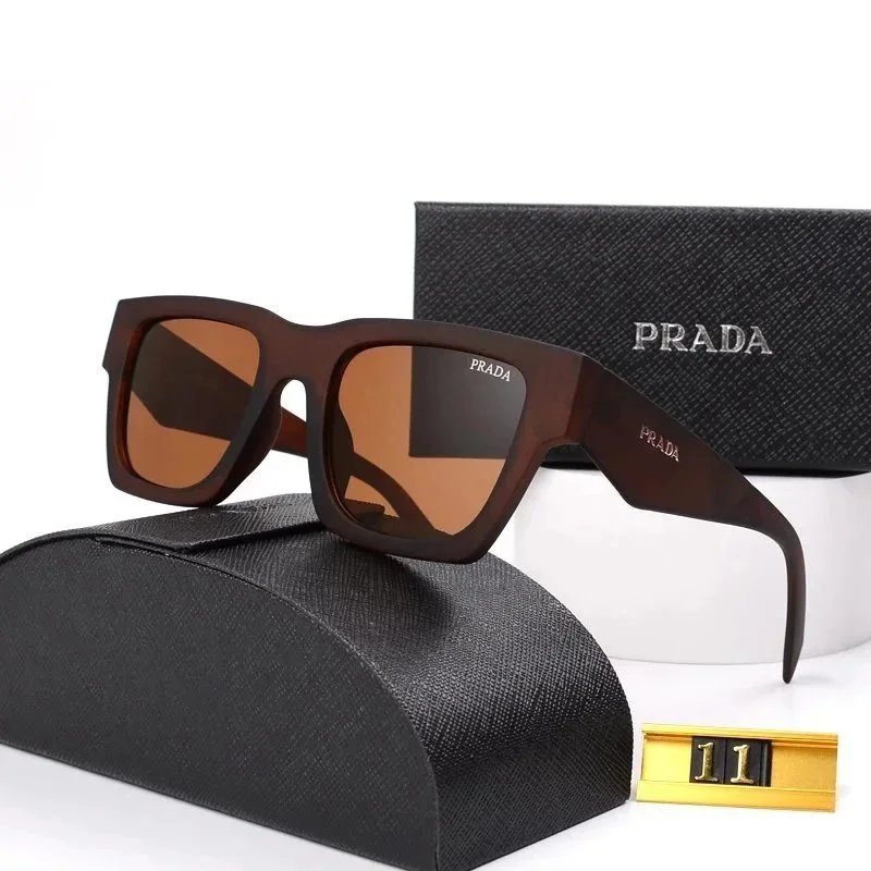 Prada Square Aviator Sunglasses Black Gold Red - 8