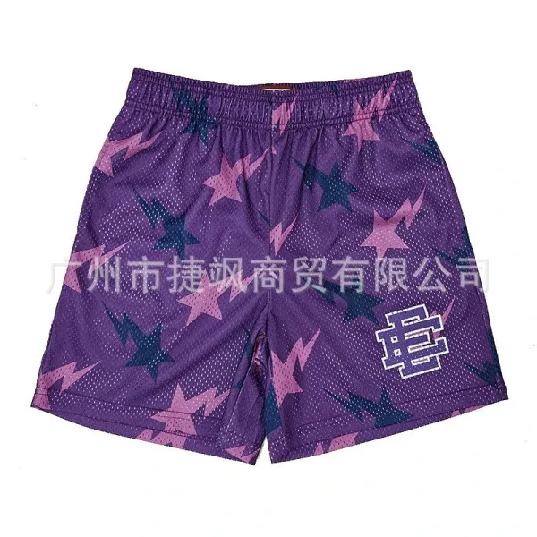 GRA Star Print Mesh Shorts Purple - 1