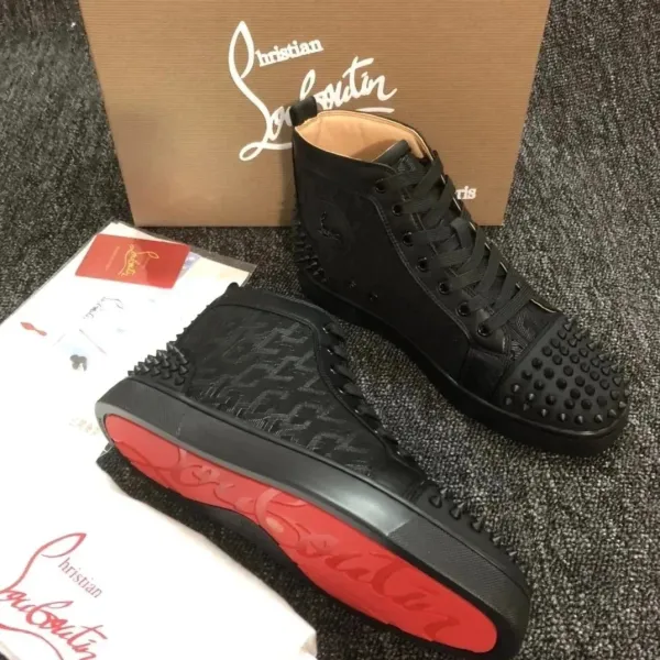 Christian Louboutin Louis Spikes Black Monogram High-Top Sneakers - 1