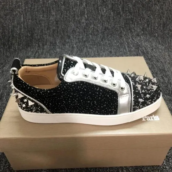 Christian Louboutin Louis Junior Spikes Black Silver Glitter Sneakers - 1