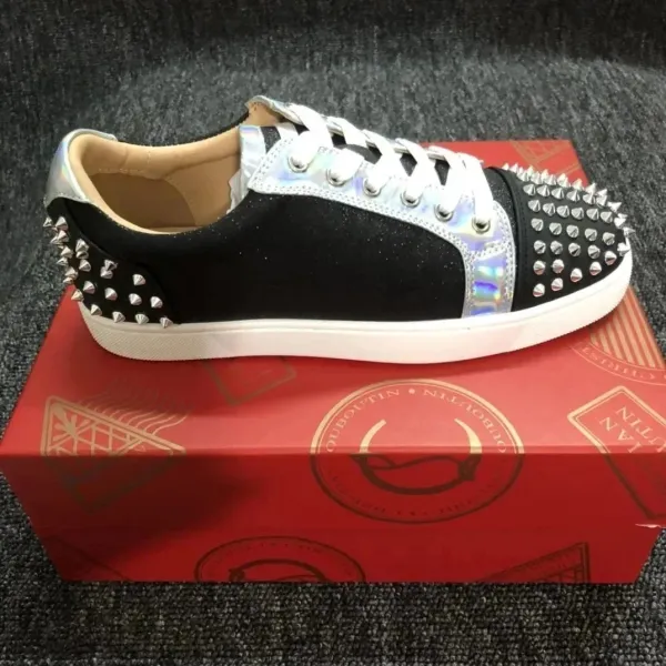 Christian Louboutin Louis Junior Spikes Black Holographic Sneakers - 1