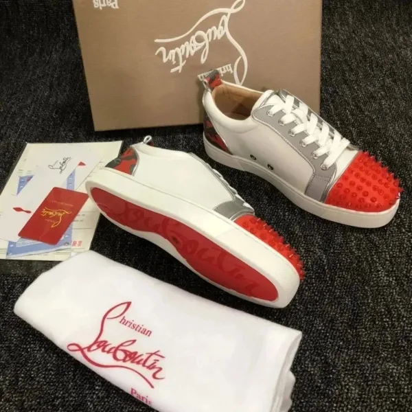 Christian Louboutin Louis Junior Spikes White Red Silver Sneakers - 1