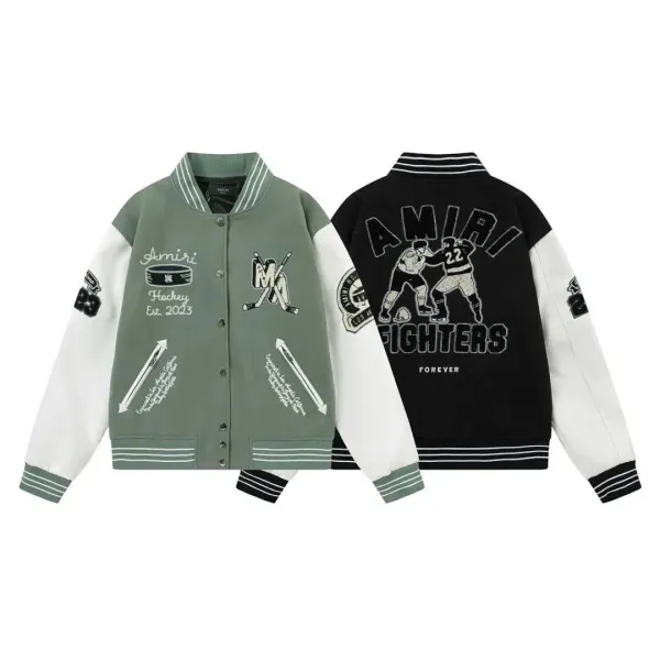 Amiri Hockey Varsity Jacket Olive Green and Black - 1