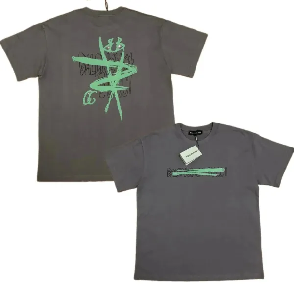 Balenciaga Graffiti Logo Gray T-Shirt - 1
