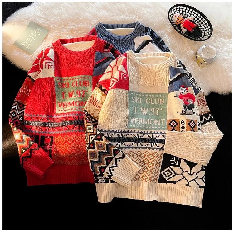 Multicolor Patchwork Ski Club Sweater - 10