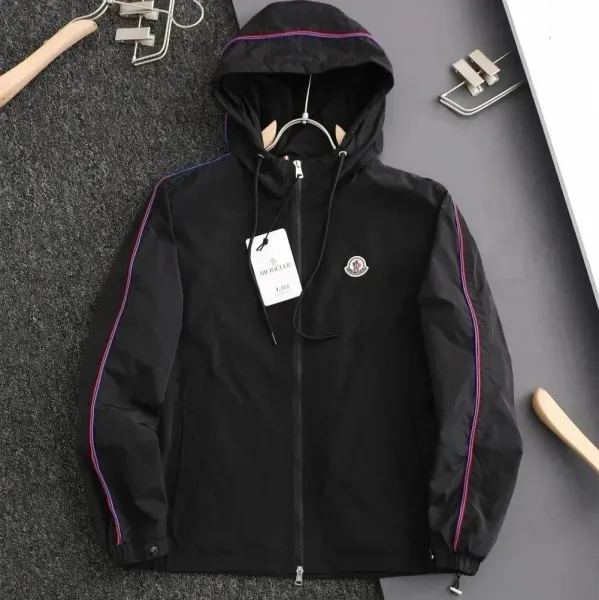 Moncler Windbreaker Black with Multicolor Trim Jacket - 1